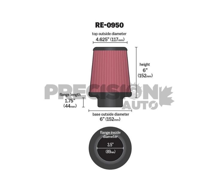 K&N - Filter Universal, 3.5" inlet