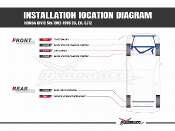 Hardrace - Front Traction Bar - 7 pcs/set (INTEGRA DC2 04-01, CIVIC 5th EG, EH, EJ1/2 HONDA CIVIC 6th 1996-2000 EK3/4/5/9, EJ6/7/8/9, EM1)